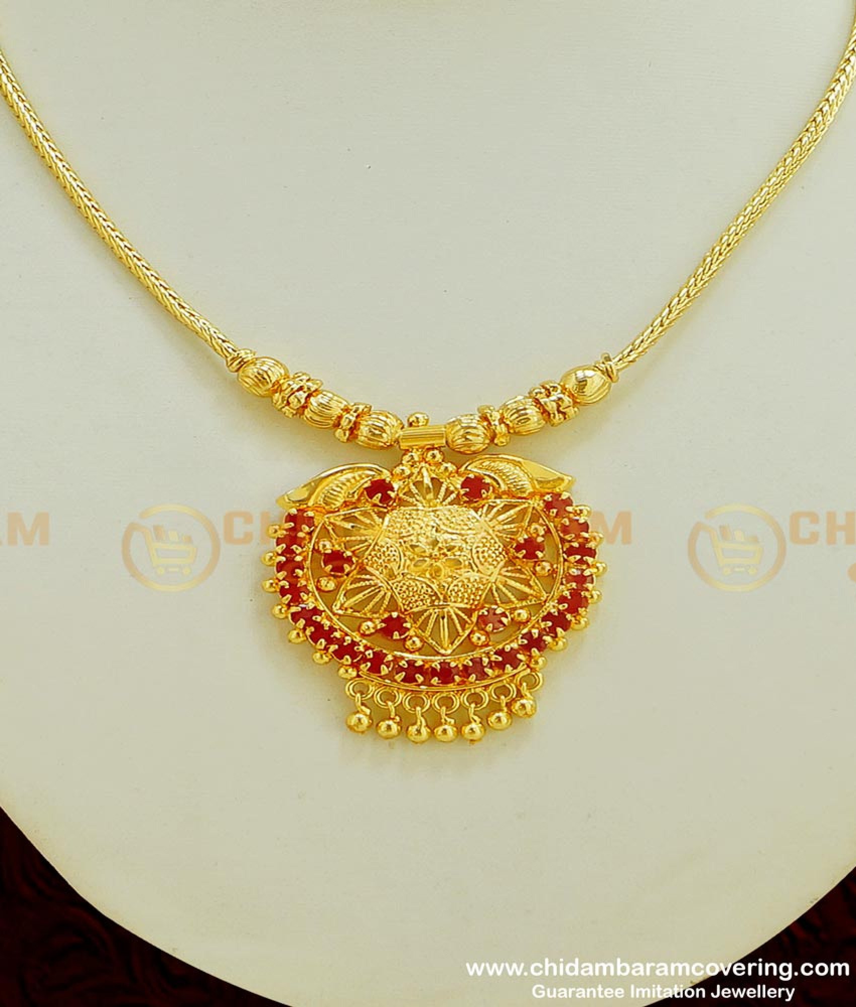 Buy Attractive Thali Kodi Chain Gold Necklace Designs Ruby Stone ...