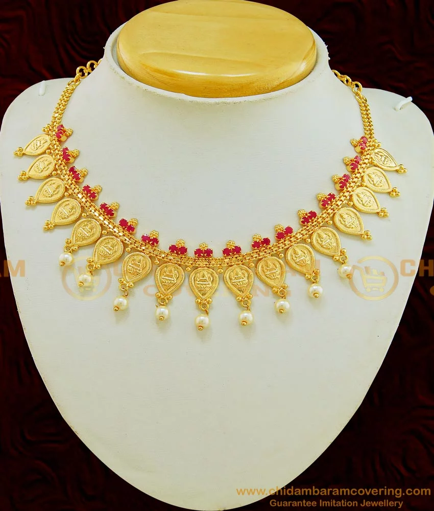 High Quality Gold Plated Pink And Green Color Ruby Stones Lakshmi