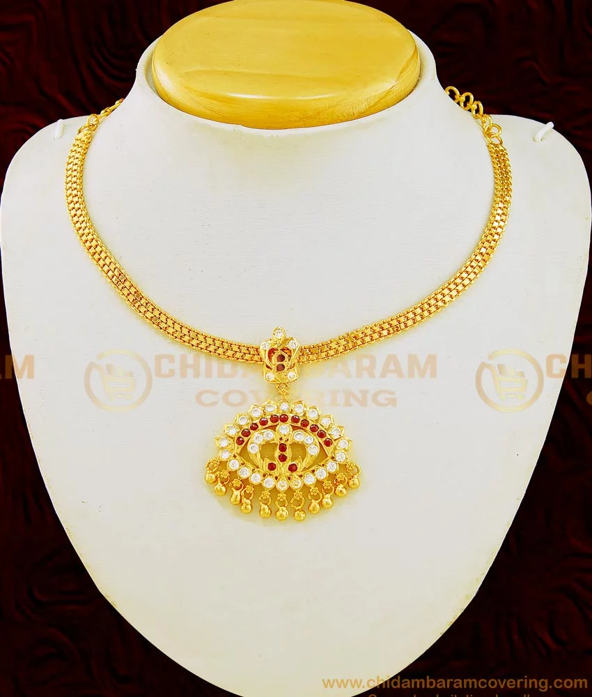 Buy Five Metal Panchaloham White and Ruby Stone Attigai Necklace One ...