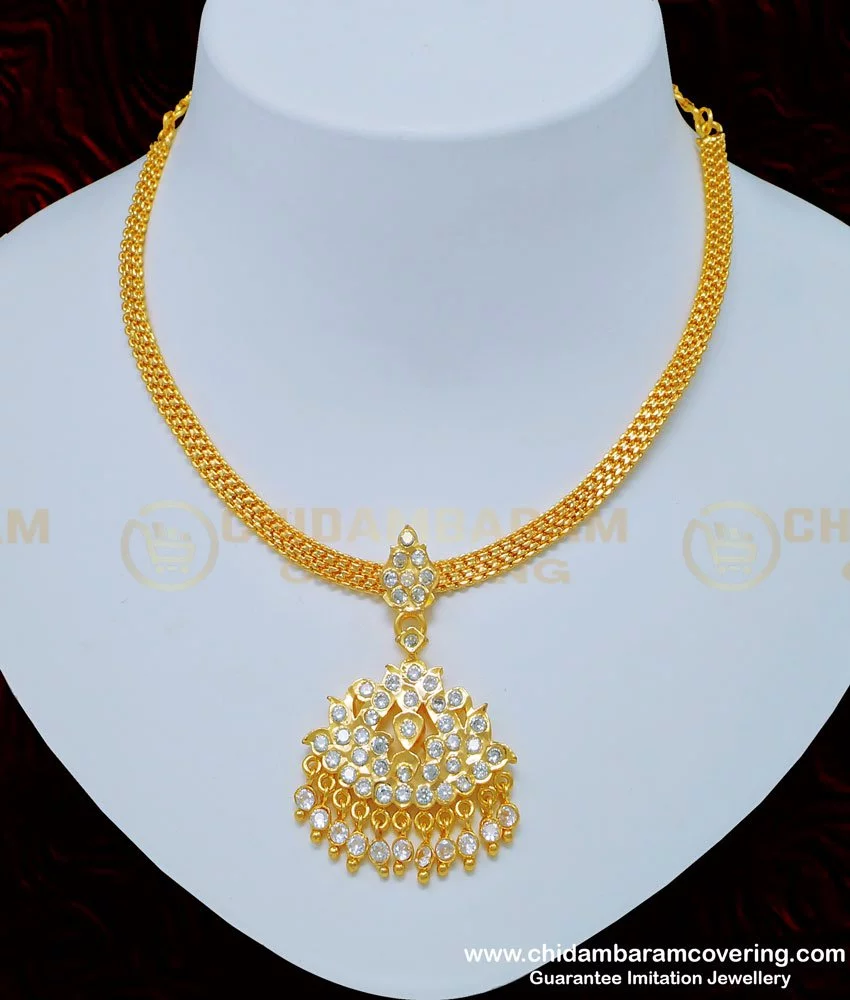 Buy One Gram Gold Gold Design White Stone Dollar Impon Attigai for Women