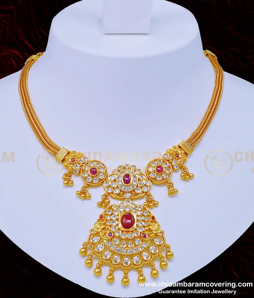 indian gold necklace with stones