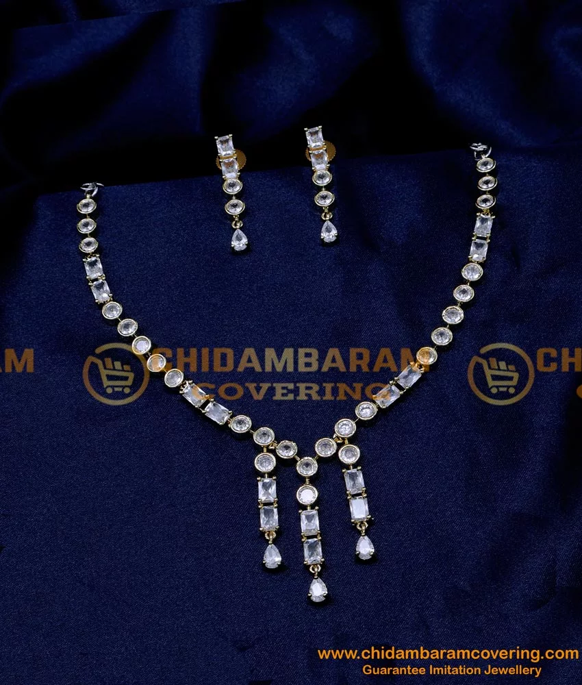 Buy New Model White Stone Choker Necklace Set for Lehenga