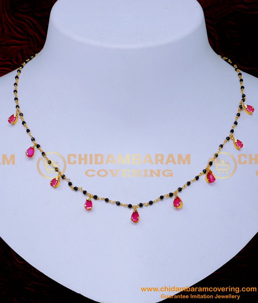 single line simple necklace, gold beads necklace, Black beads necklace designs in gold, Women black beads necklace designs, Black Beads Necklace Indian designs, black beads neck chain designs, latest beads necklace designs, crystal beads necklace online shopping
