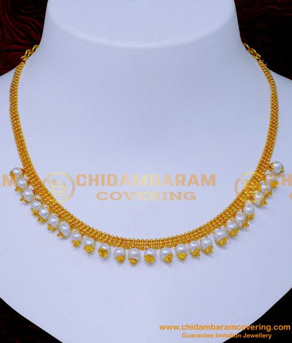 NLC1405 - Gold Plated Simple Pearl Necklace Designs for Women