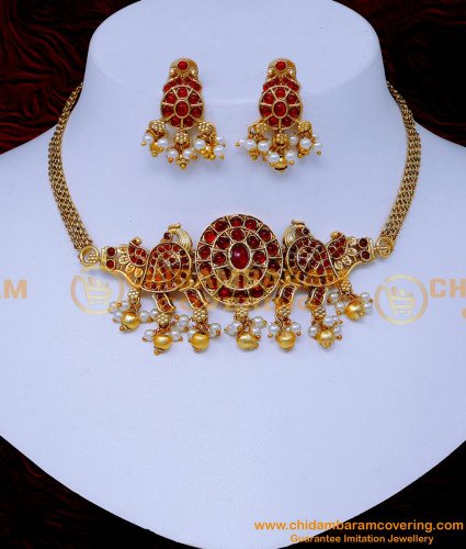 NLC1454 - Traditional Antique Choker Necklace Gold Design Online