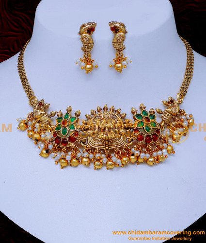 NLC1457 - Simple Antique Lakshmi Choker Necklace for Wedding