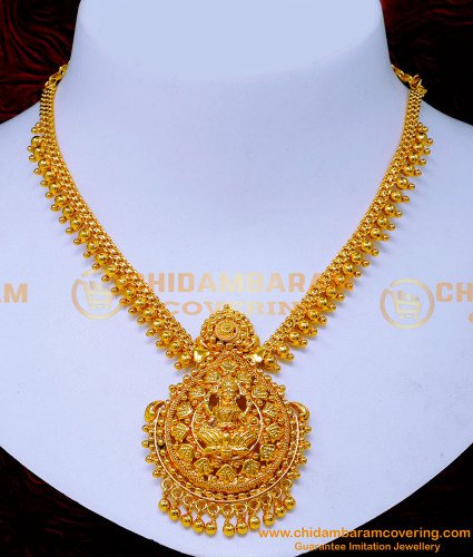 NLC1482 - Traditional Gold Lakshmi Necklace Designs for Wedding