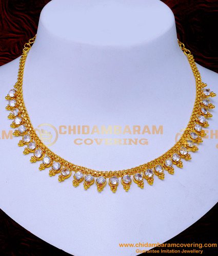 NLC1490 - Gorgeous Party Wear White Stone Gold Necklace Designs