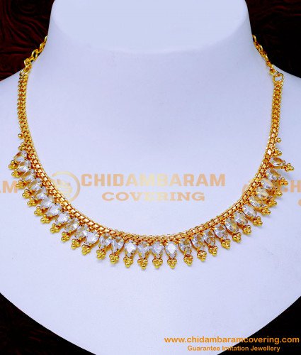 NLC1491 - Elegant Gold Plated White Stone Necklace for Wedding