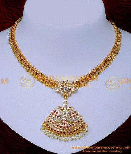 NLC1528 - Gold Plated Impon Muthu Attigai Necklace New Model