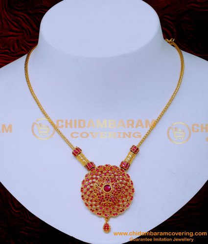 NLC1542 - Beautiful Simple Ruby Stone Gold Plated Necklace Design