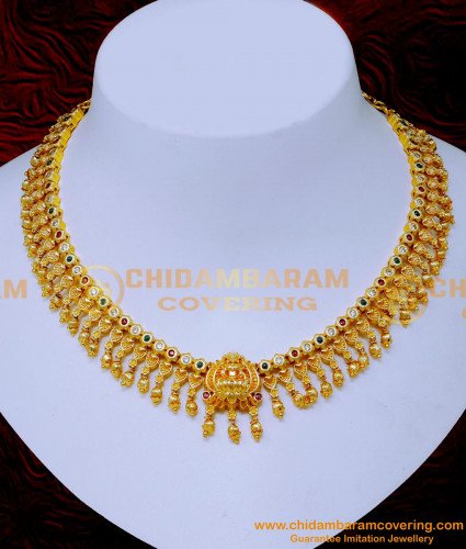 NLC1546 - Latest Lakshmi Design Gold Plated Necklace for Wedding