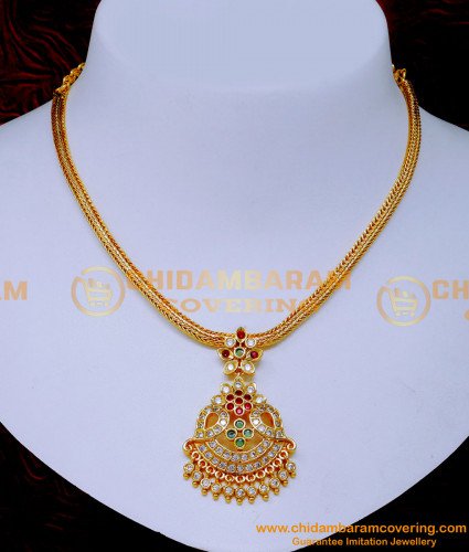 NLC1571 - Latest Light Weight Multi Stone Attigai Necklace Designs