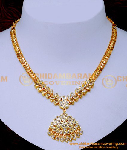 NLC1577 - Gold Model White Stone Impon Necklace Models Online