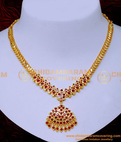 NLC1580 - Ruby Stone Necklace Old Model Attigai Necklace Designs