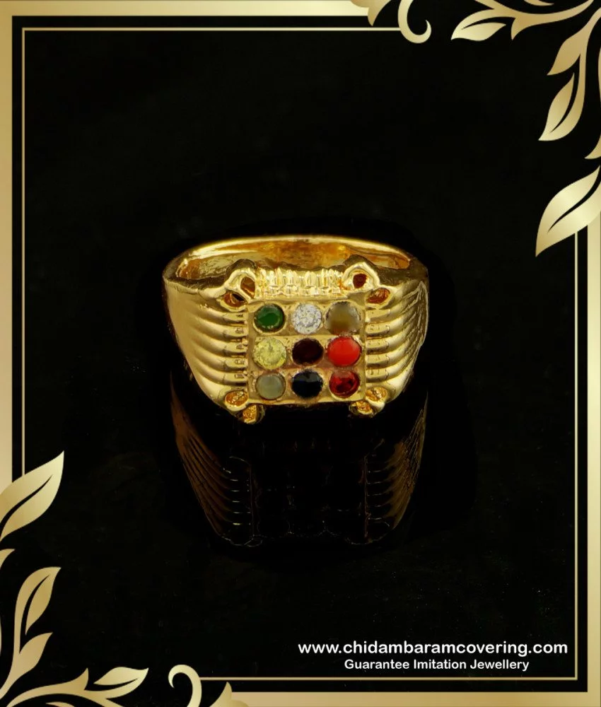 Buy Real Gold Look Gold Plated Impon Navaratna Ring for Gents
