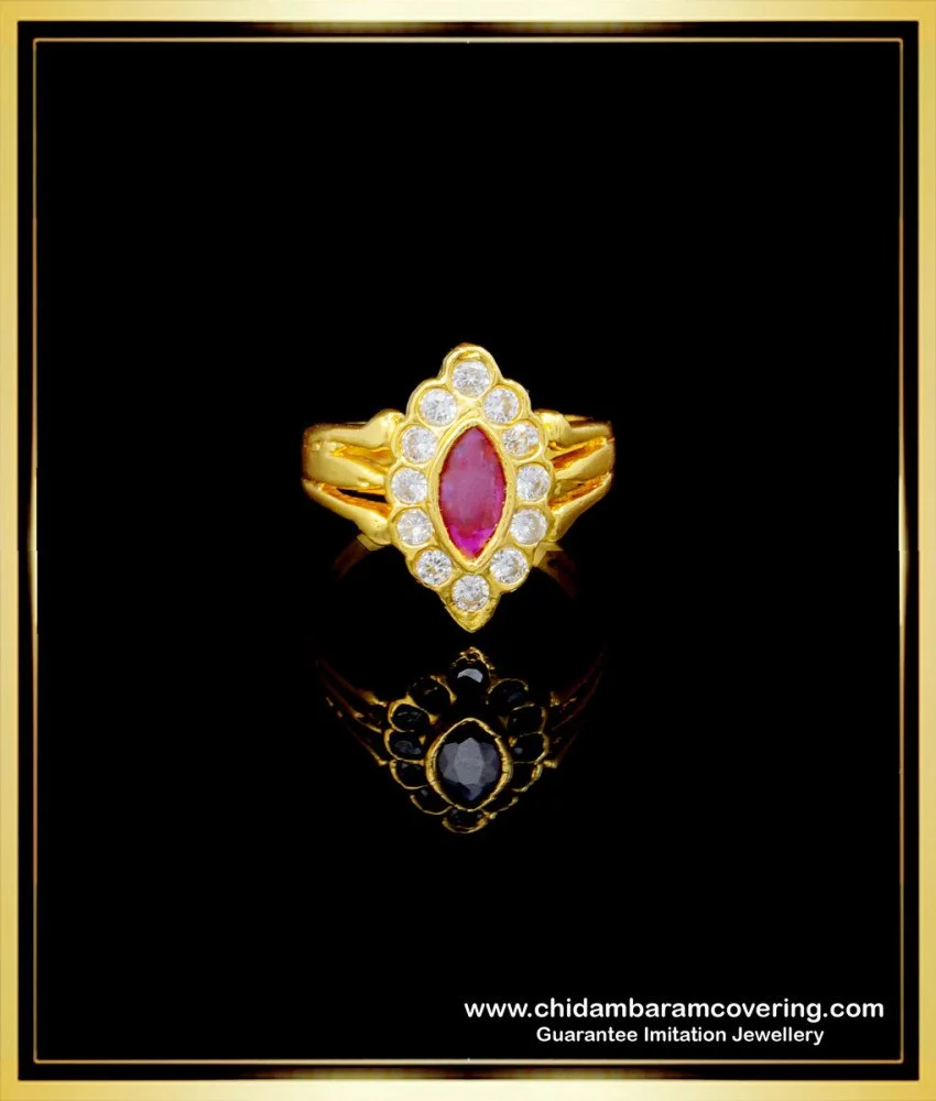 Buy Beautiful Gold Design White and Ruby Stone Impon Ladies Ring ...