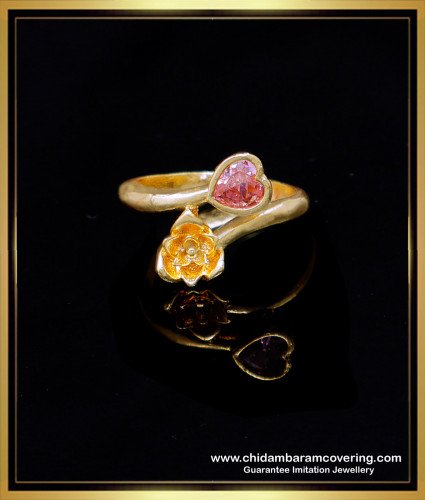 RNG420 - Cute Baby Pink Stone Heart Design Impon Gold Ladies Ring