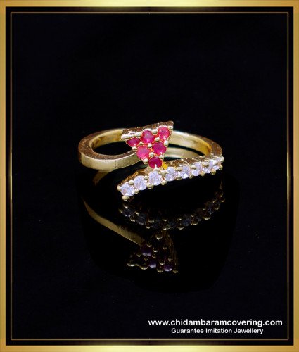 RNG424 - Unique White and Ruby Stone Gold Covering Ring for Ladies