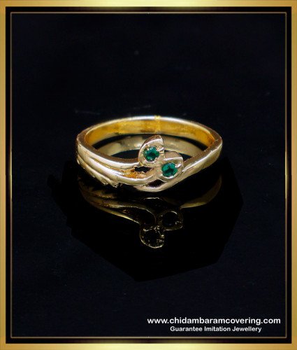 RNG441 - Elegant Emerald Stone Leaf Design Impon Gold Ladies Ring