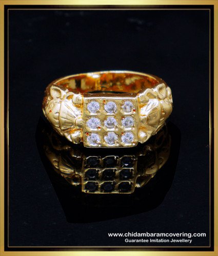 RNG469 - White Stone Impon Lord Ganesh Gold Ring Designs