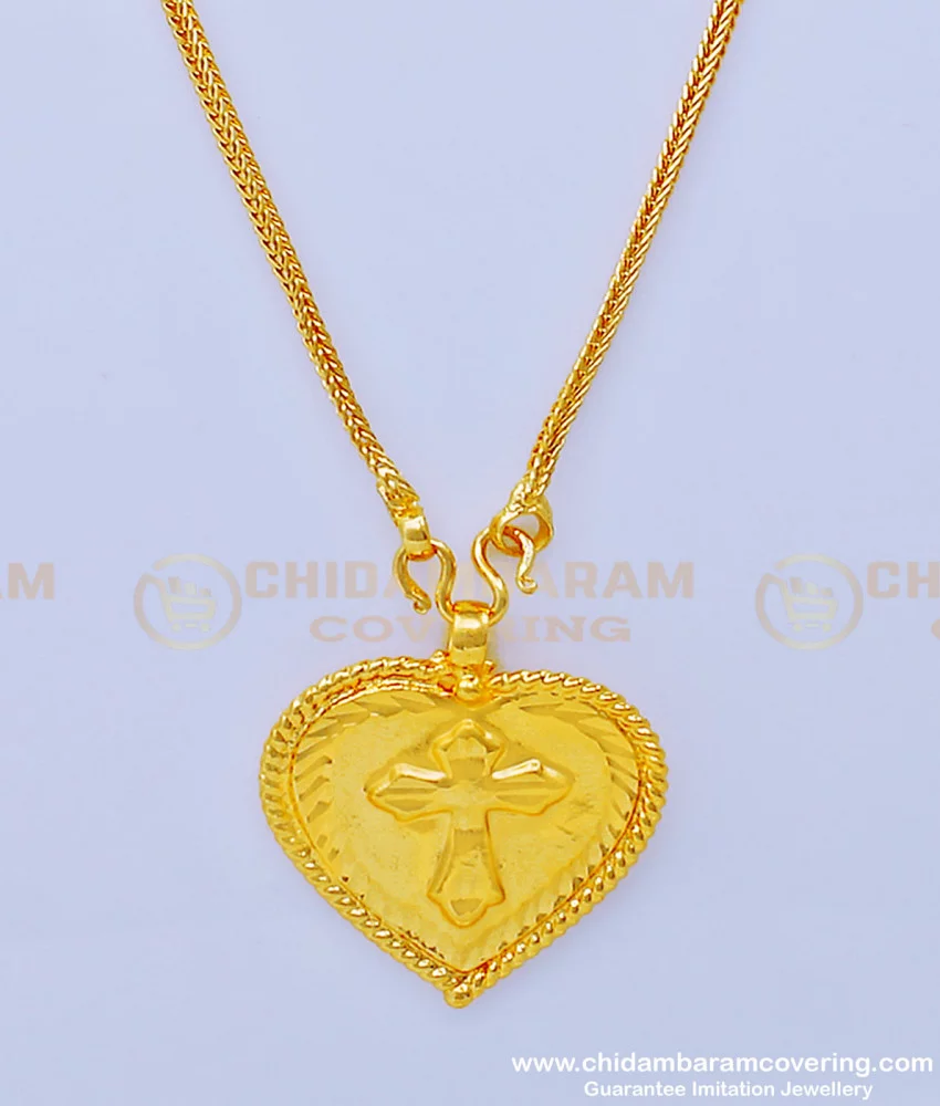 Buy Pure Gold Plated Daily Use Christian Cross Plain Heart Thali ...